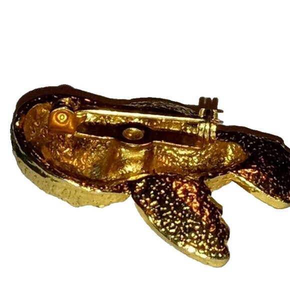 Vintage Owl Brooch Gold Plated Textured Clear Rhinestones Detailed Bird Pin - Picture 9 of 10